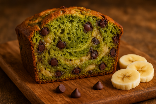 Matcha banana bread with chocolate chips